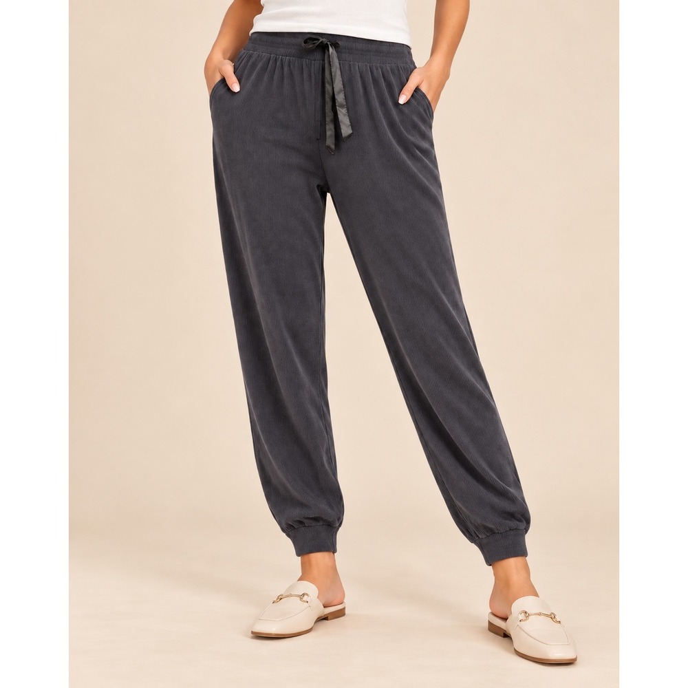 Victorias Secret Gray Ribbed Knit Jogger Pants XL Drawstring Lounge Pockets